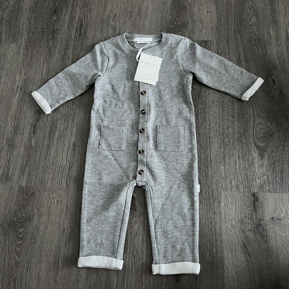 NWT Firsts by Petit Lem Heathered Grey Button Down One Piece Playsuit - Picture 1 of 10